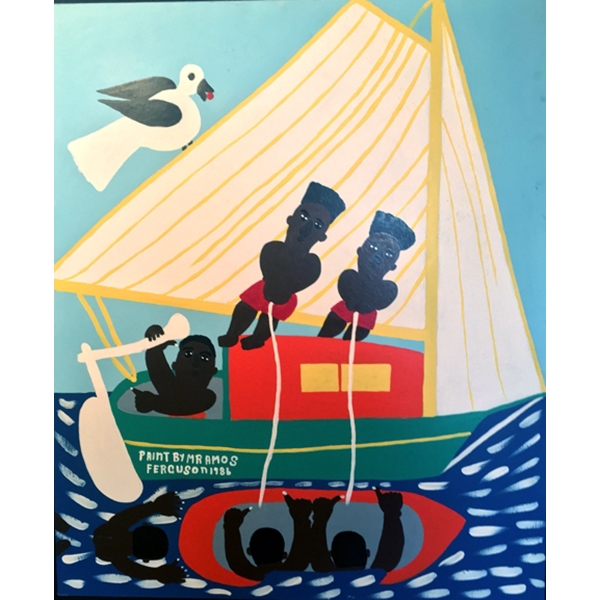 Sailboat with Men and a Bird - SOLD