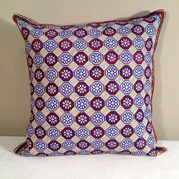 Needlepoint Embroidered Pillow in Purple by Anonymous Artist