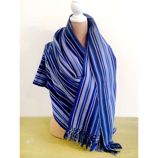 Guatemalan Textile in Blue Stripes - Alternative View