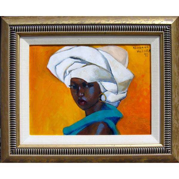 Woman in Blue with a White Turban