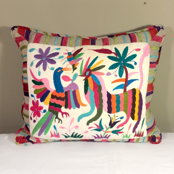 Mexican Otomi Pillow - Animals in Multicolor