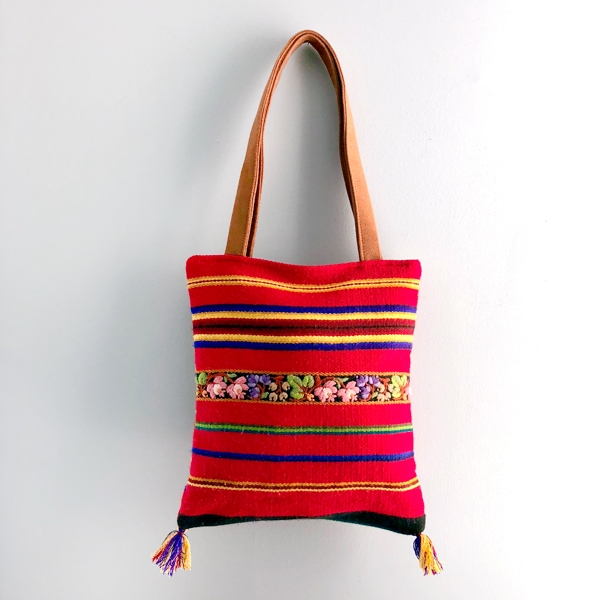 Red Tote Bag with Suede Handles from Romania