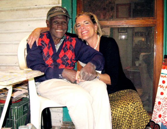 Amos Ferguson and Laurie Ahner at his studio in Bahamas, 2008.